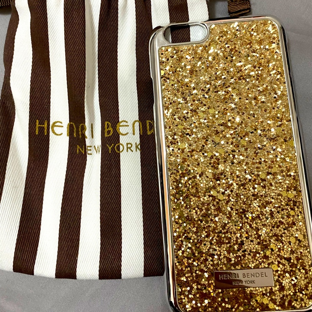 Henri Bendel iPhone case in gold glitter!!! Never used.